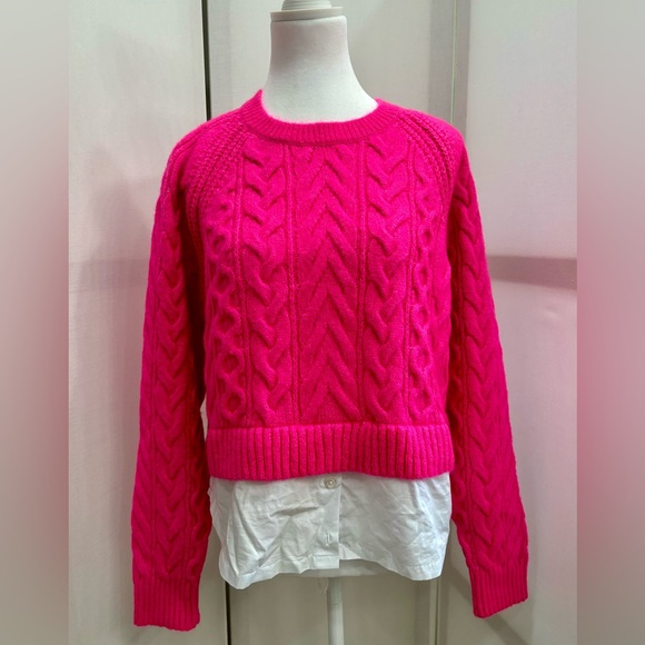 Maeve by Anthropologie Layered Cable Knit Sweater. Hot Pink. Size Medium. NWT - Picture 2 of 11